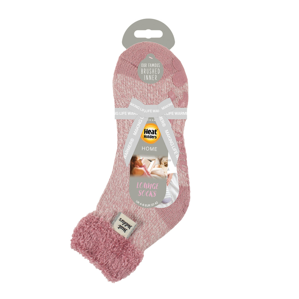 Ladies Original Lounge Socks with Turnover Feather Top - Rose Blush Twist
