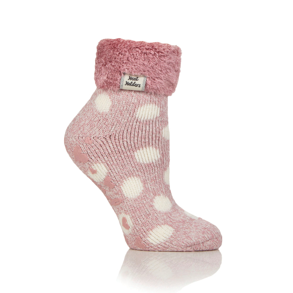 Ladies Original Lounge Socks with Turnover Feather Top - Rose Blush / Cream Twist