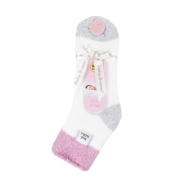 Ladies Original Sleep Socks with Feather Top - Pink & Cream