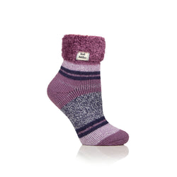 Ladies Original Halda Stripe Sleep Socks with Turnover Top - Muted Mulberry