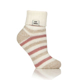 Ladies Original Sleep Socks with Turnover Feather Top - Cream / Dusky Cranberry