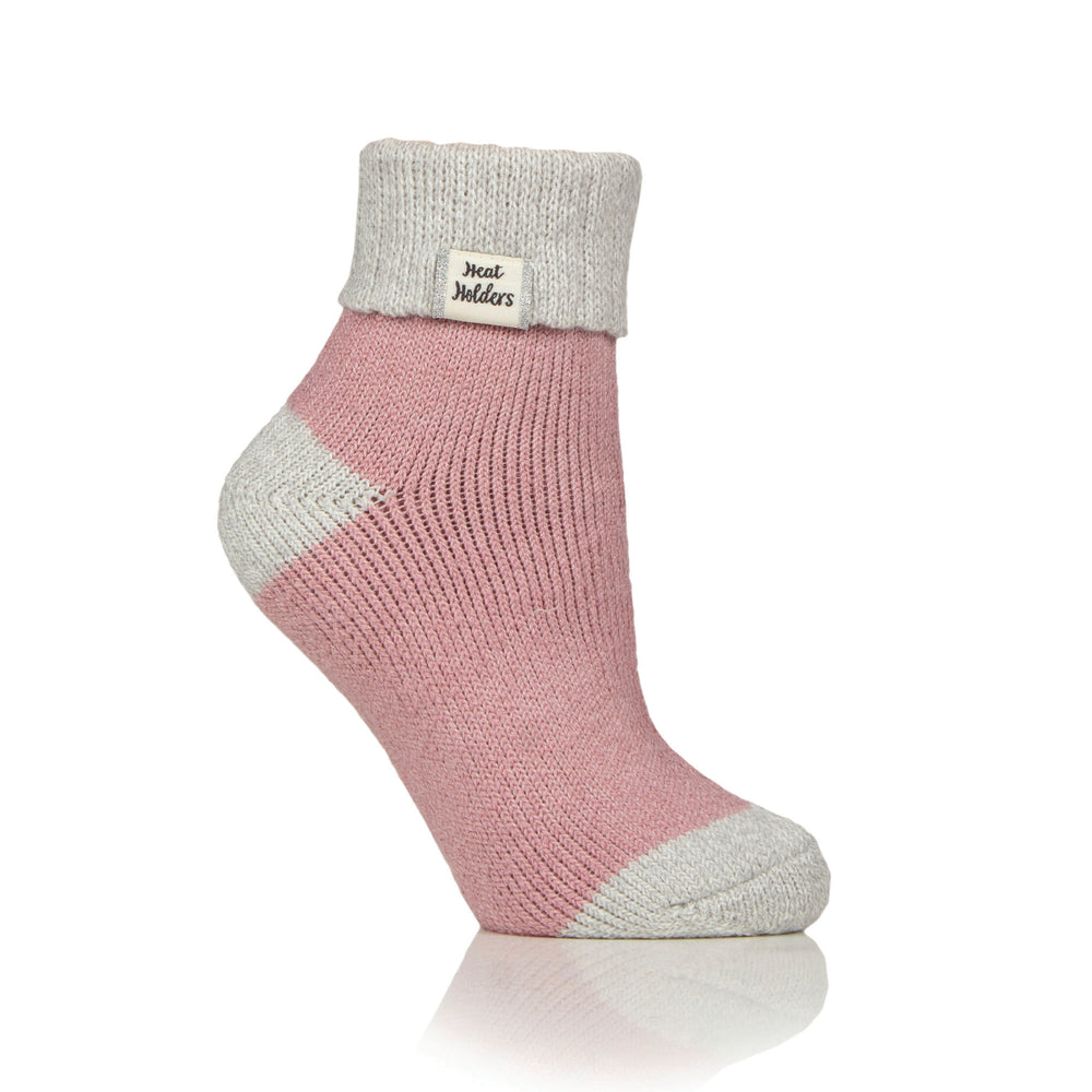 Ladies Original Sleep Socks with Turnover Rib Top - Silver Twist / Rose Blush