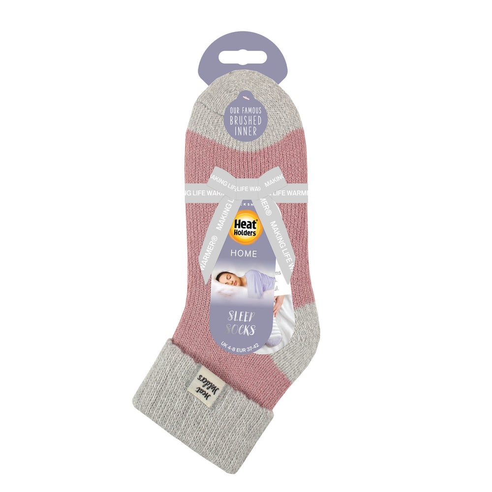 Ladies Original Sleep Socks with Turnover Rib Top - Silver Twist / Rose Blush