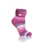 Ladies Original Heathfield Lounge Socks with Turnover Top - Pink Stripe