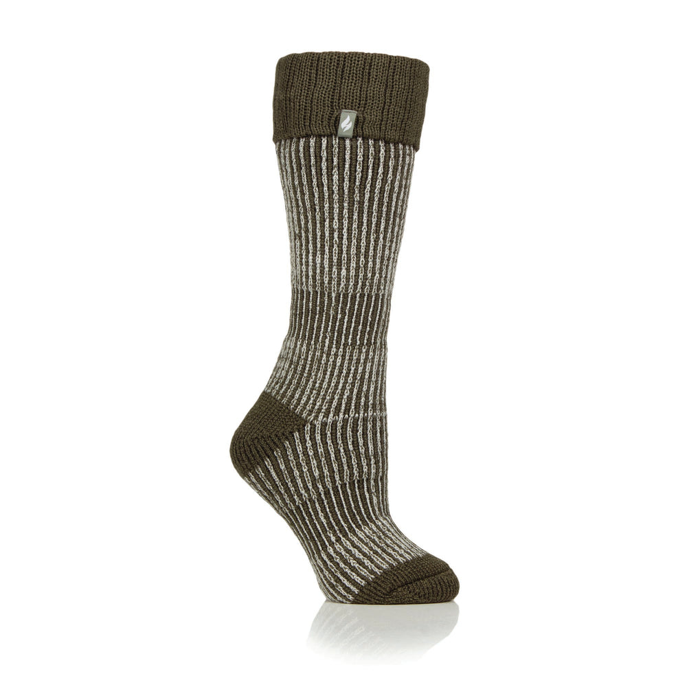 Ladies Original Begonia Long Boot Socks With Turnover Top - Olive