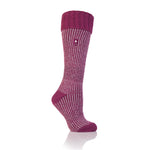 Ladies Original Begonia Long Boot Socks With Turnover Top - Berry & Light Pink