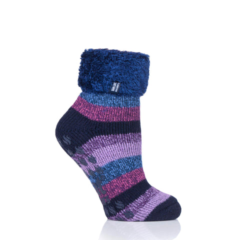 Ladies Original Sharon Lounge Socks with Turnover Top - Blue & Purple