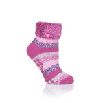 Ladies Original Emma Lounge Socks with Turnover Top - Pink & Purple