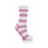 Ladies Original Seville Stripe Slipper Socks - Light Grey & Berry