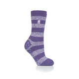 Ladies Original Seville Stripe Slipper Socks - Mulberry Purple & White
