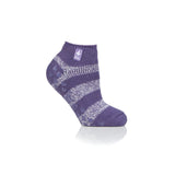Ladies Original Valencia Stripe Ankle Slipper Socks - Mulberry Purple & White
