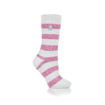 Ladies Original Tuscany Chunky Stripe Socks - Light Grey & Berry