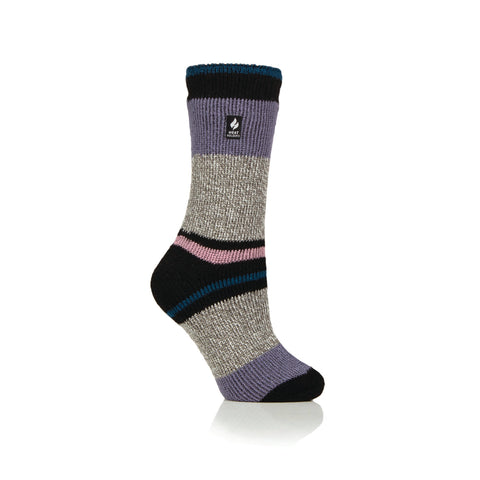 Ladies Original Nia Block Mix Stripe Socks - Black / Lilac / Grey