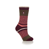 Ladies Original Nia Block Mix Stripe Socks - Cabernet / Coral / Khaki