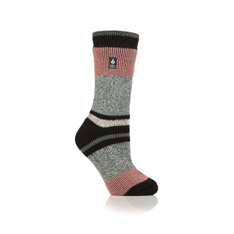 Ladies Original Nia Block Mix Stripe Socks - Charcoal / Sage / Muted Coral