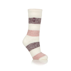 Ladies Original Neve Wide Stripe Socks - Cream & Muted Coral