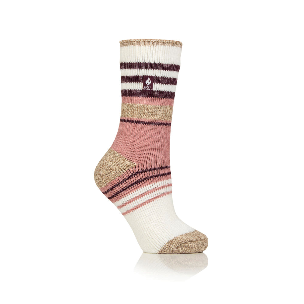 Ladies Original Cherith Varied Stripe Socks - Cream / Muted Coral