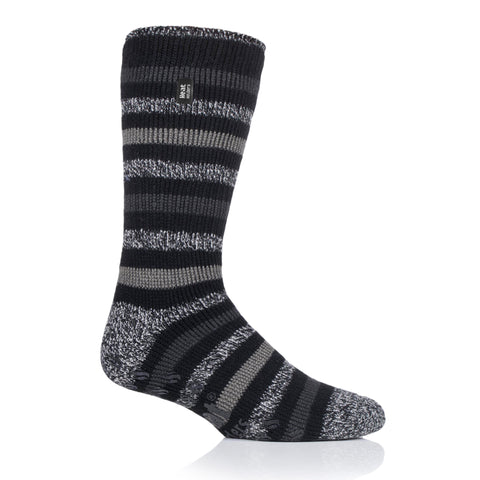 Mens Original Siskin Slipper Socks - Black Stripe