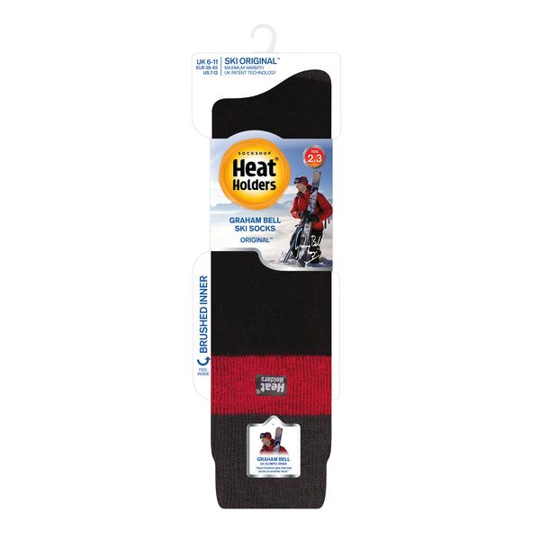 Mens Original Extra Long Ski & Snow Sports Socks - Charcoal, Red & Black