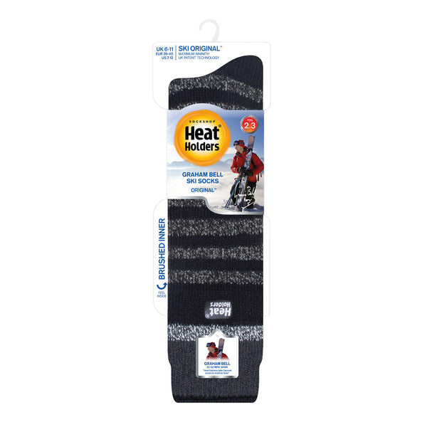 Mens Original Extra Long Ski & Snow Sports Socks - Black Stripe