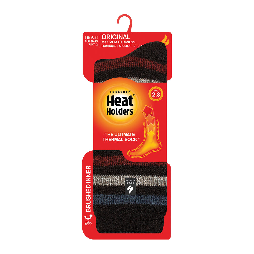 Mens Lite Split Medium Stripe Socks CharcoalMustard Heat Holders