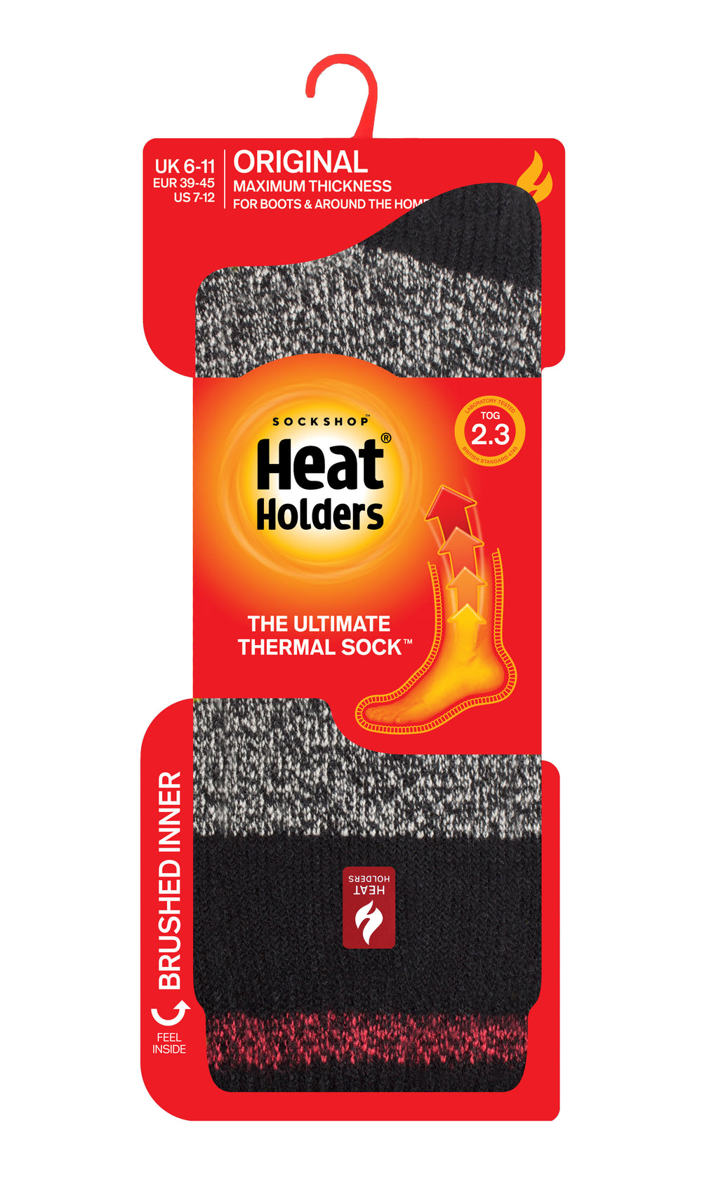 Mens Original Porto Rugged Block Stripe Socks - Black & Red