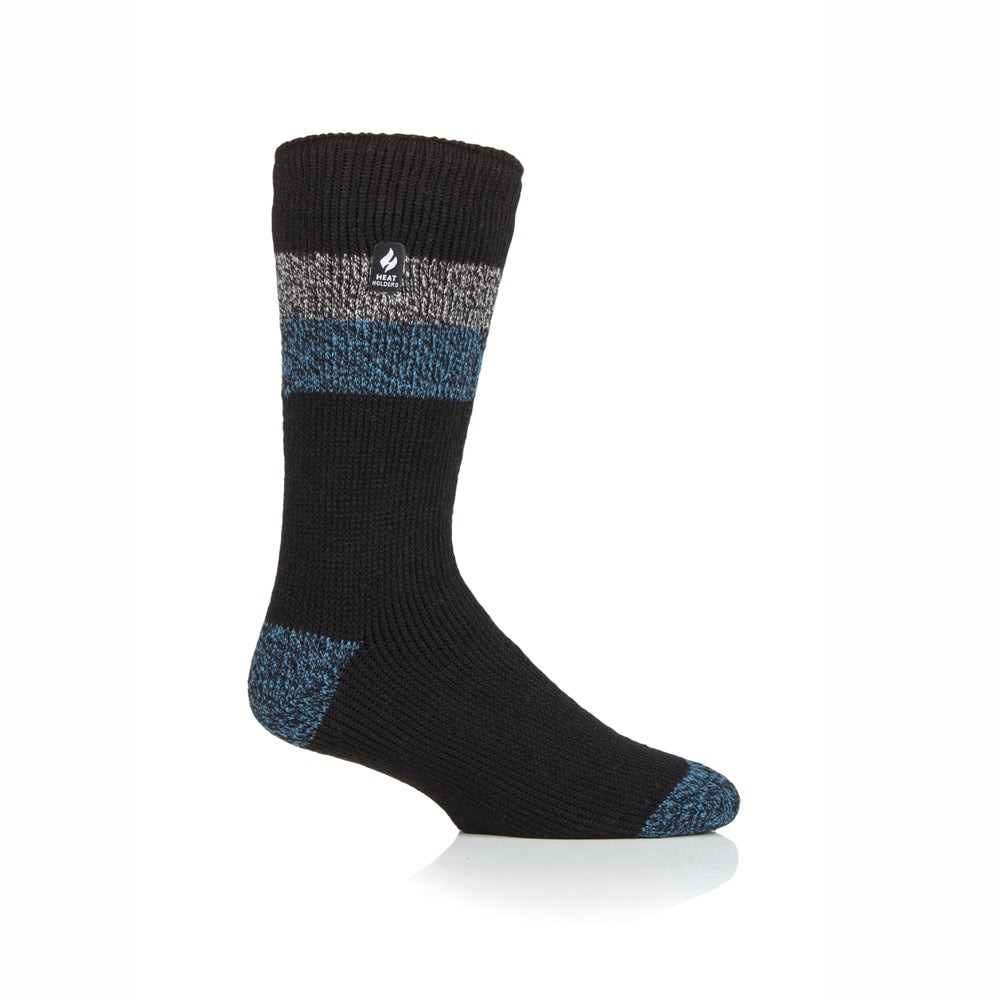 Mens Original Lindos Double Stripe Socks - Black & Blue