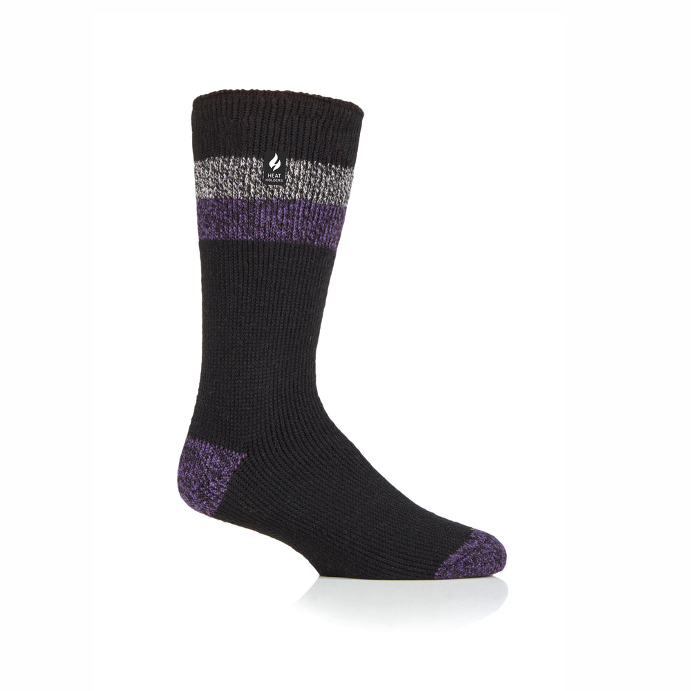 Mens Original Lindos Double Stripe Socks - Black & Purple