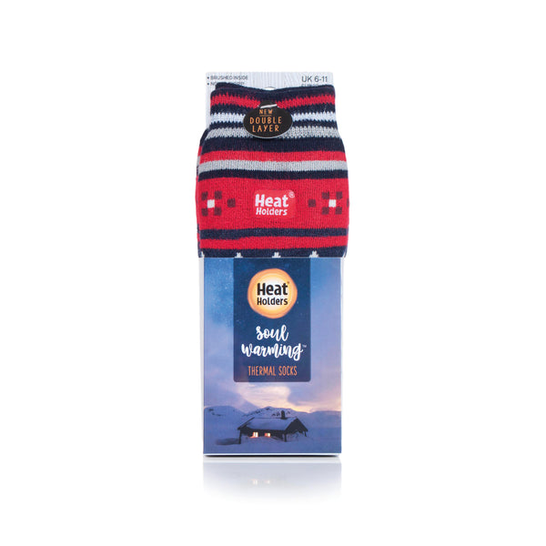 Mens Soul Warming Dual Layer Slipper Socks - Navy & Red