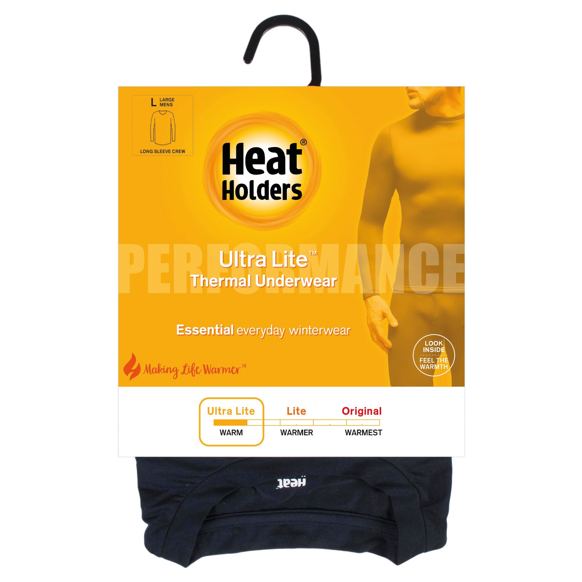 Mens Ultra Lite Thermal Underwear Top Black Heat Holders