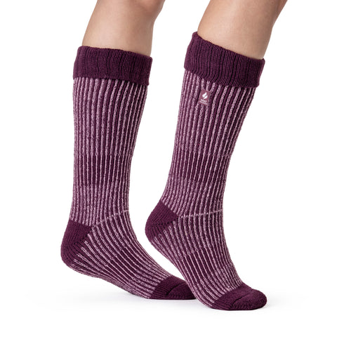 Ladies Original Begonia Long Boot Socks With Turnover Top - Cabernet