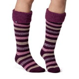 Ladies Original Hellebore Wellington Boot Socks - Cabernet Stripe