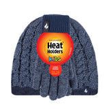 Kids Cable Hat & Gloves - Denim & Navy