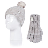 Kids Turn Over Pom Pom Hat & Gloves - Cream & Oat