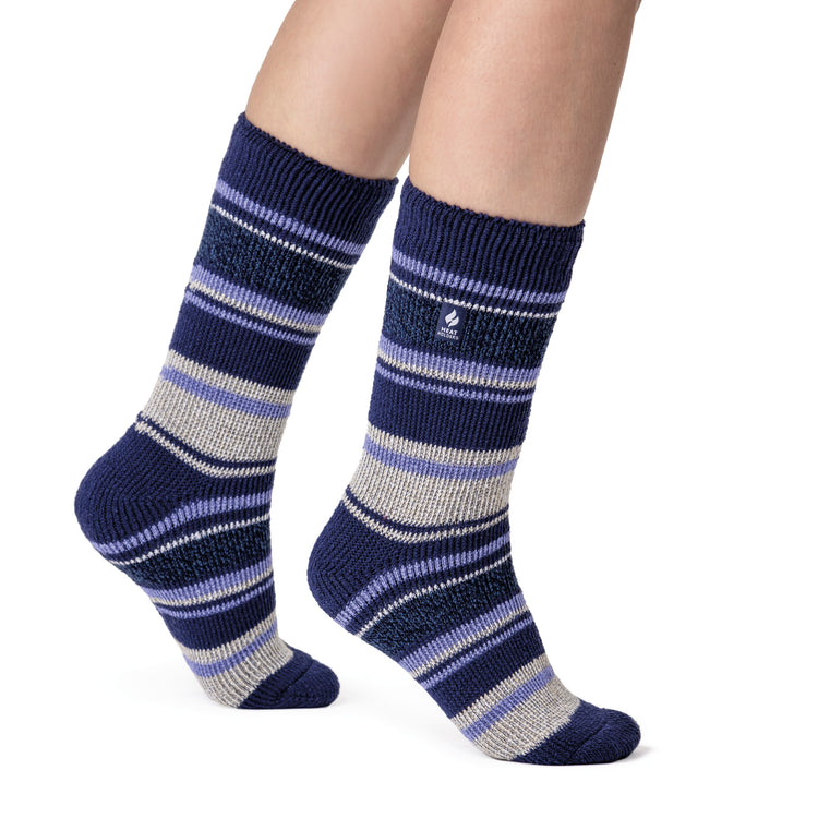 Ladies Original Calanda Block Stripe Socks - Twilight Blue