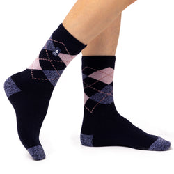 Ladies Lite Argyle Cali Socks - Navy & Orchid
