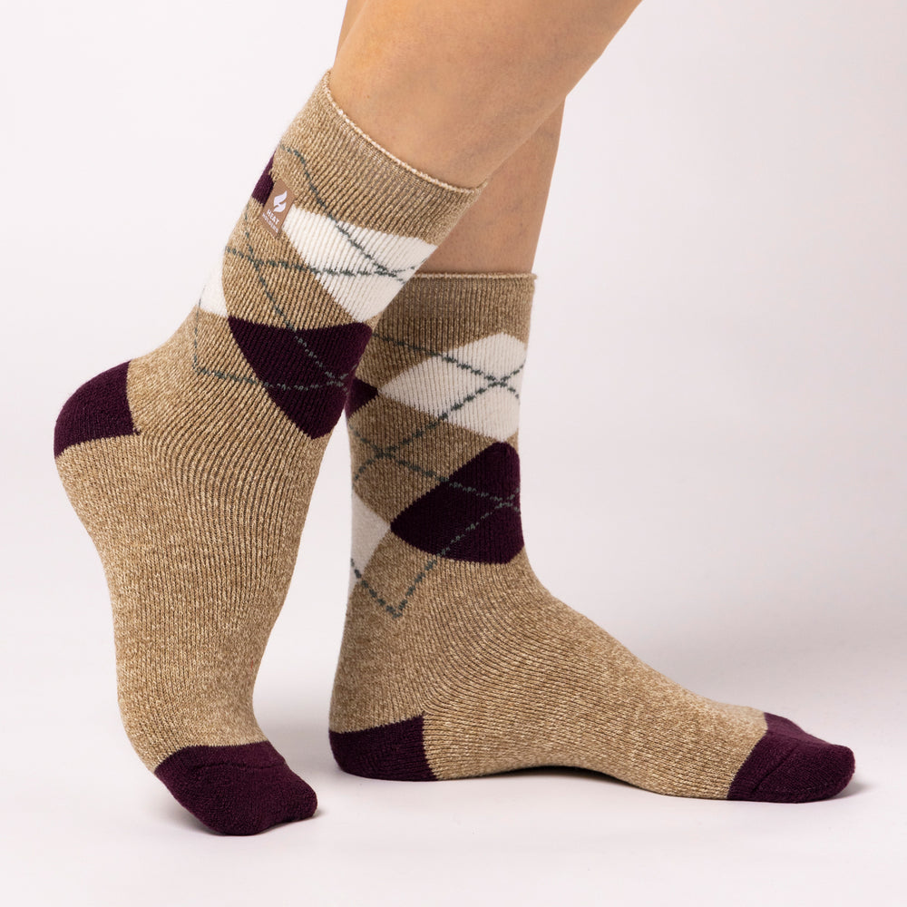 Ladies Lite Argyle Cali Socks - Oat & Cabernet