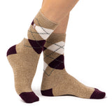 Ladies Lite Argyle Cali Socks - Oat & Cabernet
