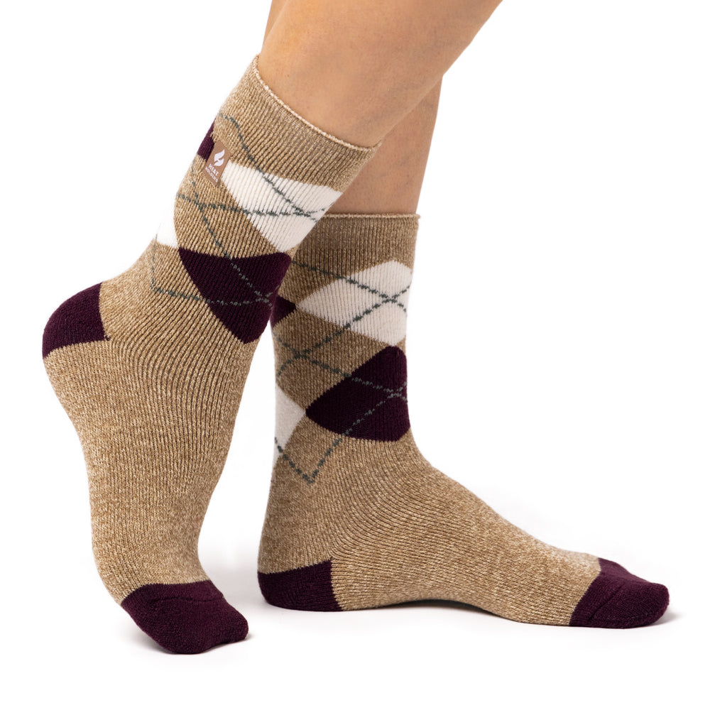 Ladies Lite Argyle Cali Socks - Oat & Cabernet