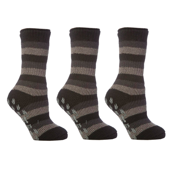 Special Offer 3 Pairs Kids Thermal Slipper Socks - Charcoal Stripe