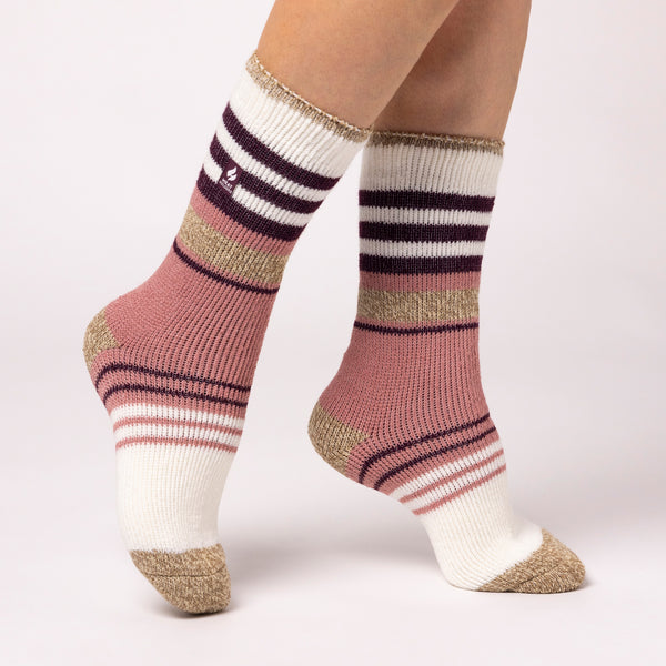 Ladies Original Cherith Varied Stripe Socks - Cream & Muted Coral