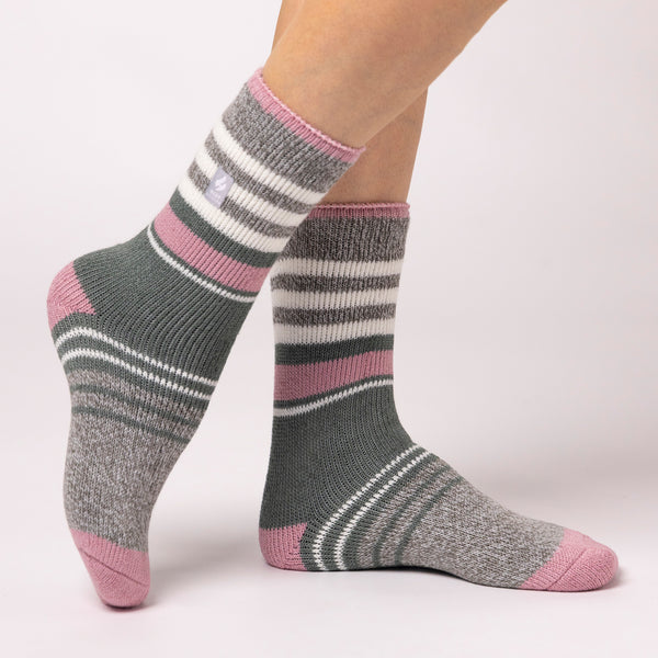 Ladies Original Cherith Varied Stripe Socks - Mid Grey & Sage Green