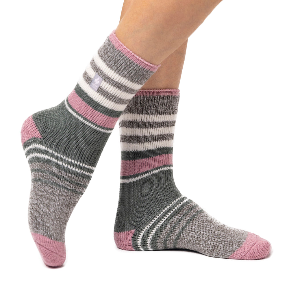 Ladies Original Cherith Varied Stripe Socks - Mid Grey & Sage Green