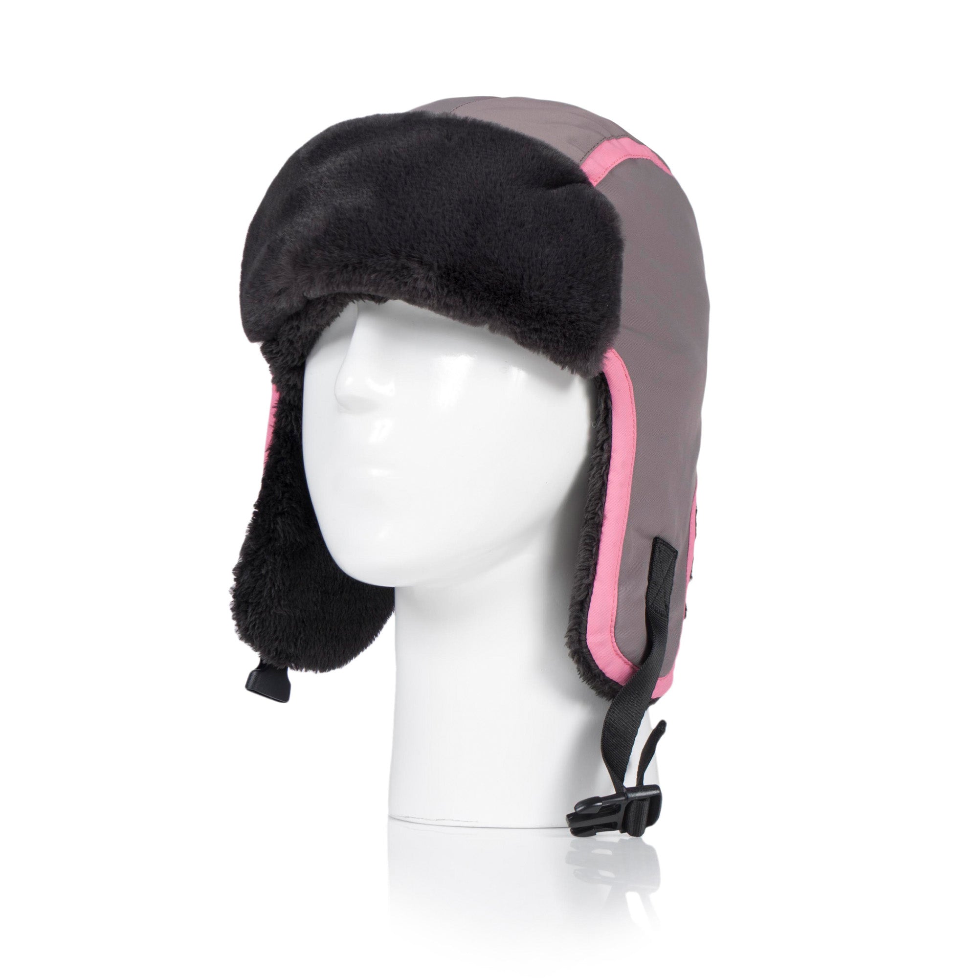 Kids Thermal Trapper Hat Grey Pink Heat Holders