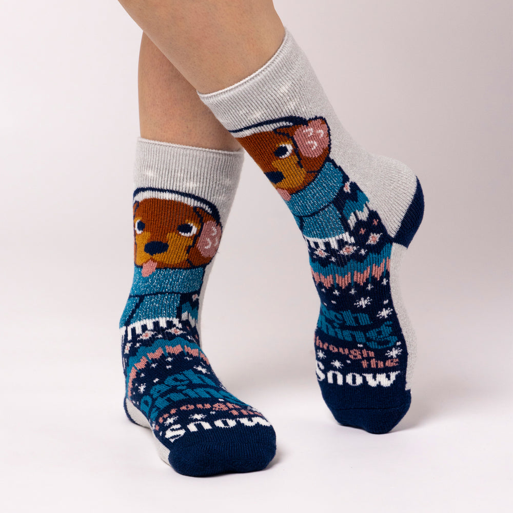 Ladies Lite Christmas Socks - Dachshing Through The Snow