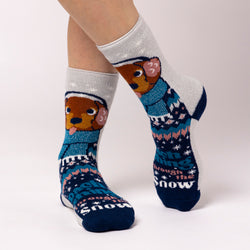 Ladies Lite Christmas Socks - Dachshing Through The Snow