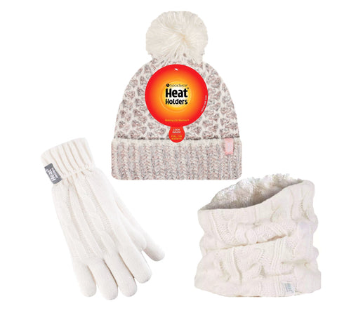 Special Offer Ladies Lund Hat, Neck Warmer and Gloves - Coral & Cream