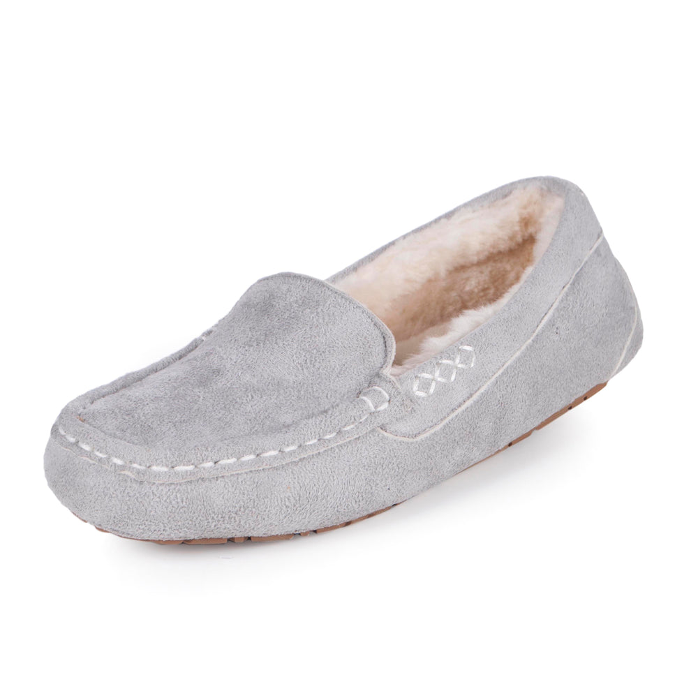 Ladies Memory Foam Slippers Grey with Durable Sole