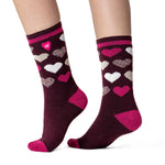 Ladies Lite Dunham Jacquard Socks - Pink Hearts