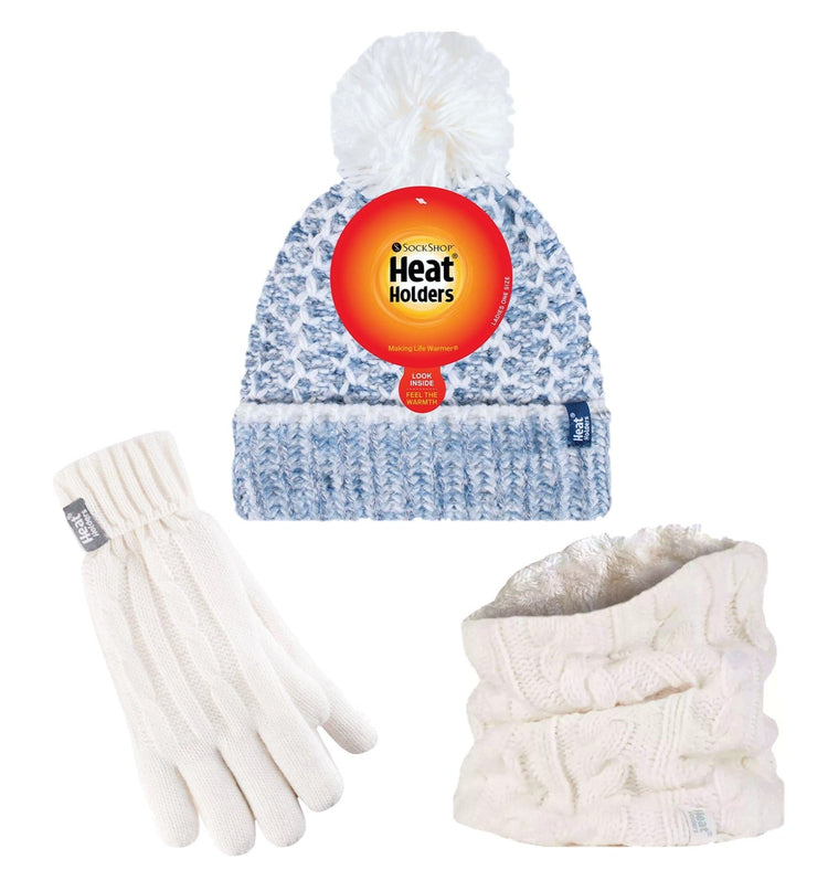 Special Offer Ladies Lund Hat, Neck Warmer and Gloves - Denim & Cream